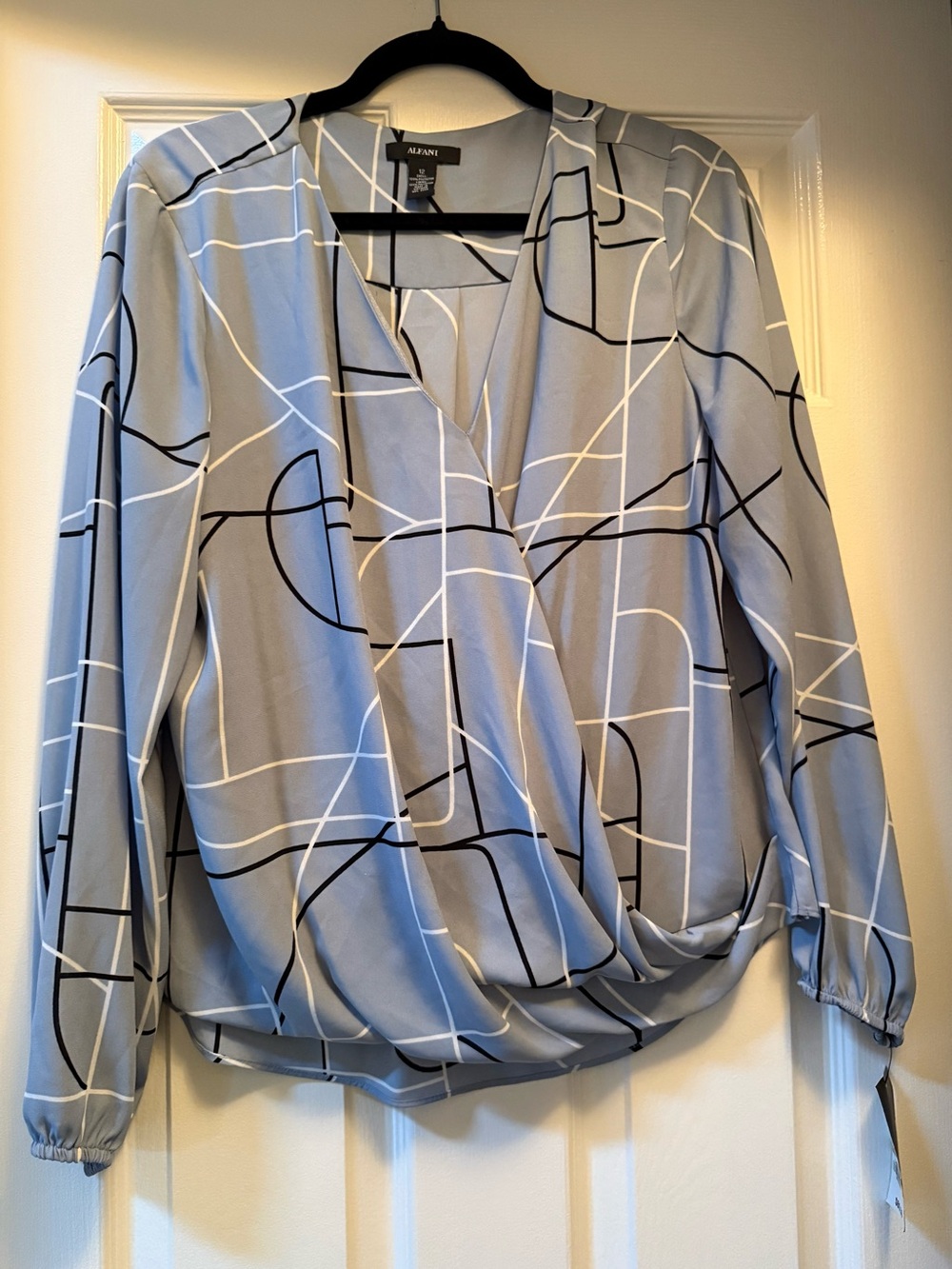 ALFANI Elegant Long Sleeve Draped Wrap Top-Size 12 (Medium)